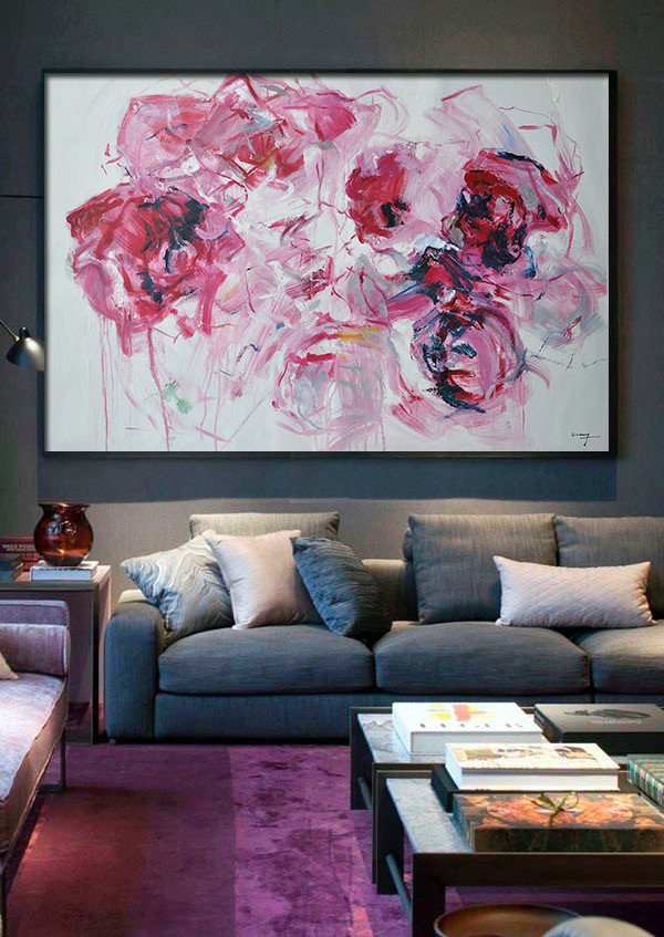 Horizontal Abstract Flower Painting Living Room Wall Art #ABH0A39